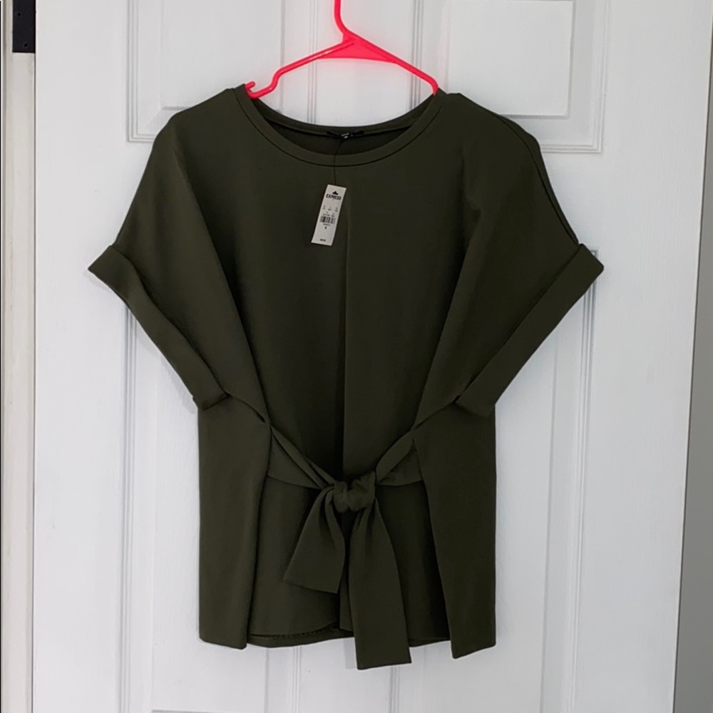Express Olive Green Tie-Front Top